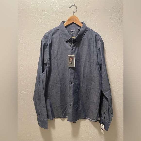 🆕 NTW Van Heusen Men’s Never Tuck Slim Fit Long Sleeve Shirt in Royal Navy - Picture 1 of 6